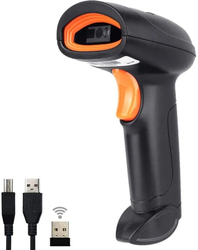 HT20 Wireless Barcode Scanner 1D&2D QR Code 2in1 Wireless and USB Wired | Buzzer Indicator| Induction Scanning Laser Barcode Scanner (Handheld)