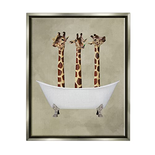 Image of Stupell Industries 'Three Giraffes In A Bathtub'| Floating Frame Canvas Art | Stupell Industries | Gray, 25 x 31 Inches, Easy to Hang and Sturdy, Made in USA, by Coco de Paris
