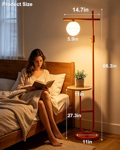 Image of Lightdot 66IN Orange Floor Lamps with Table, Dimmable Modern Tall Lamp Standing Lamp U-Pole Base for Bedroom /Living Room /Sofa Beside /Corner Decor(Bulb Included)