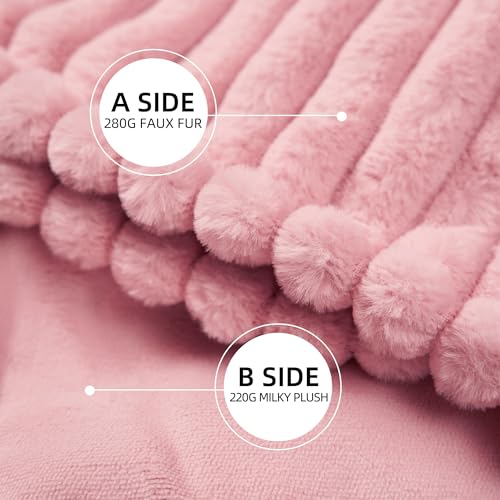 GOTCOZY Electric Blanket Heated Throw 50''X60''- Ribbed Faux Fur Heated Blanket with 4 Heating Level & 3 Hour Auto Off Heating Blanket, ETL&FCC Certified Machine Washable(Pink)