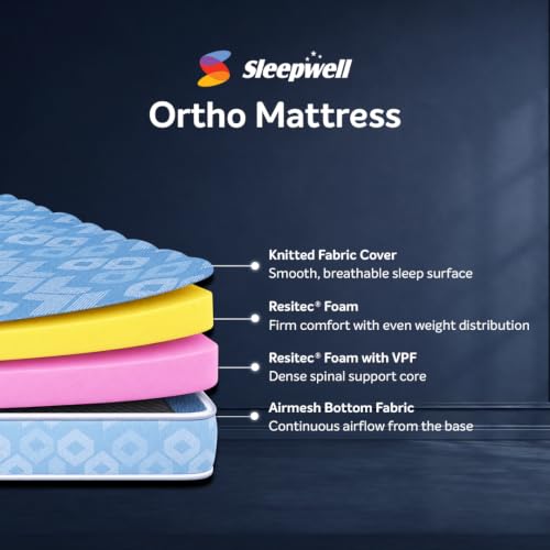 Image of Sleepwell Ortho Mattress | Double Size 78x47x10 Inch | Medium Firm Orthopedic Spine Support | Pressure Point Relief | Resitec Foam with VPF | Neem Fresche Anti-Microbial | 10 Years Warranty