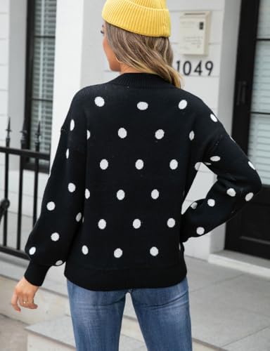 Mywinway Polka Dot Pullover Sweaters for Women Fall Winter Crew Neck Long Sleeve Causal Chunky Knit Sweater Tops Jumper4