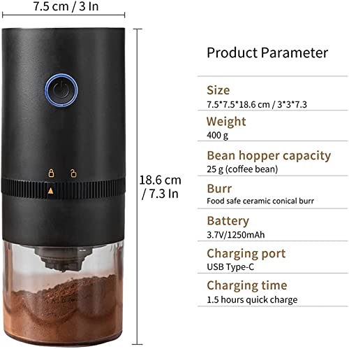 QMJHHW Molinillo De Café Eléctrico Portátil, 4 Tazas / 30 G / 1 Oz, Molinillo Cónico Automático Compacto, Molinillo De… - Imagen 5