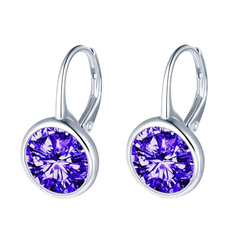 MOOFUN Pendientes grandes de plata 925 de circonita para mujer, pendientes de aro redondos, para mamá, novia, adolescentes, niñas, abuelas, hermanas, mujeres, regalo de cumpleaños, Plata de ley Plata