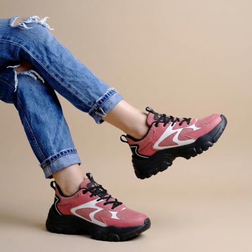 Image of Impakto Women Chunky Sneakers | Lightweight & Breathable Upper for Airflow | Shock Absorbing Padded Insole | Skid Resistant Outsole for Firm Grip for Travel, Party & College Casual Shoes