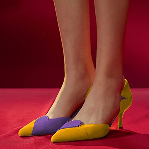 Image of XYD Women's Pumps, Elegant Pointed Toe, D'Orsay Kitten Low Heels, Rhinestone Studs, Slip-On Satin Shoes for Wedding