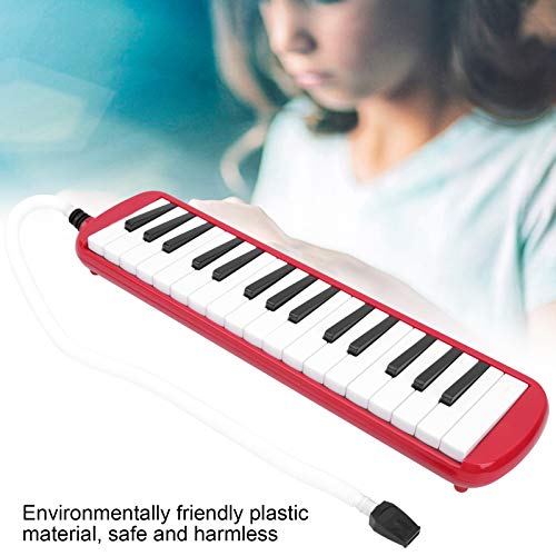 HUSHUI Melodica Air Piano Keyboard mit Mundstückrohr, 32 Tasten Blasmusikinstrument Geeignet Anfänger-Übungstasche(Rot)