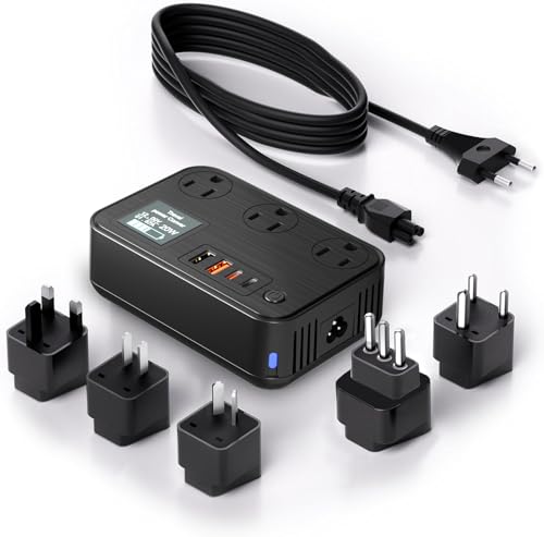 350W Converter Plug with 2 USB and 2 USB-C (20W PD) Fast Charging International Travel Converter for 220V to 110V for 100V-240V and Including US/EU/UK/India/South Africa Plugs (Black)3