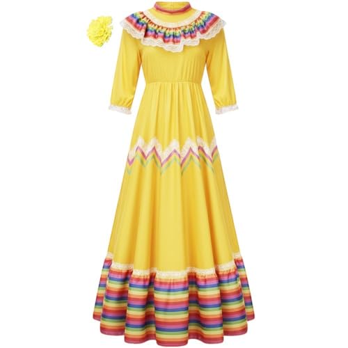 HiyyFloy Vestido De Disfraz Mexicano para Mujer, Halloween, Tradicional, Señorita, Baile, Estilo Folclórico, Cinco De Mayo, Fiesta, Tocado De Flores