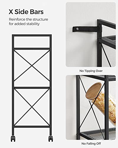 Image of SONGMICS 3-Tier Metal Storage Rack with Wheels, Mesh Shelving Unit with X Side Frames, 31.5-Inch Width, for Entryway, Kitchen, Living Room, Bathroom, Industrial Style, Black UBSC183B01
