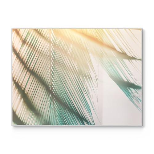 DEQORI Tabla de cortar de cristal, grande, 40 x 30 cm, diseño de palmeras suaves, placa de corte para cocina, antibacteriana y antideslizante, placa de cristal y bandeja para servir