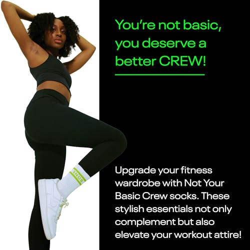 Image of Premium White Striped Crew Socks for Women With Neon Stripes, Athletic Gym & Running Socks