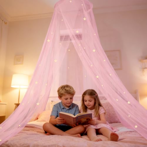 Ciel de Lit, Moustiquaire de Lit avec Étoiles Lits à Baldaquin Décor de Chambre en Moustiquaire Auvent de Lits pour Enfants Filles Décoration de Chambre...