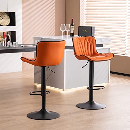 Younike Bar Stools Set Of 2 Swivel Barstools Pu Leather Adjustable Padded Wing Back Counter Stools For Breakfast, Orange, 3-5 Mins To Assemble, Loads 300Lbs #TOP5