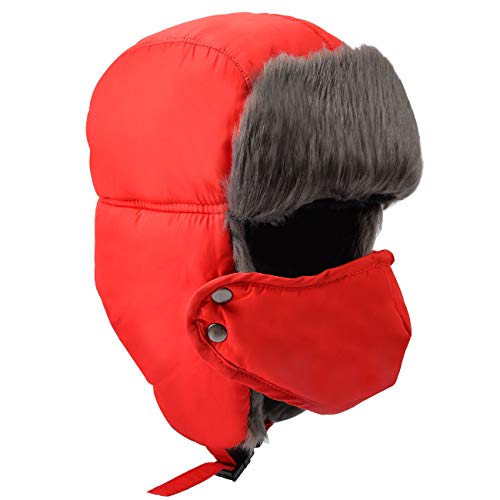 Petrunup Gorro de Aviador Unisex de Invierno con Solapa para la Oreja Pilot Gorro Invierno Sombrero de Bombardero Sombrero de Esquí para Hombre Mujer Rojo