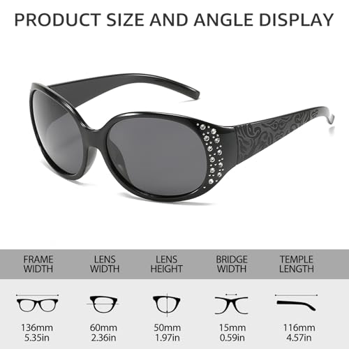 IGnaef Polarized Wrap Around Oval Rhinestone Sunglasses for Women UV Protection Anti Glare Sun Glasses for Driving IF008-33