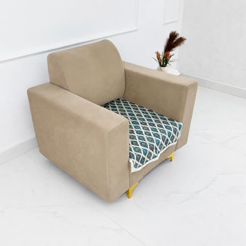 Image of Homerz Premium 'Maharaja Paradise Series' Sofa Cover | Net Fabric Sofa Cover | Washable, Anti-Dust Backed & Wrinkle Resistant Cover (Aqua Lattice, 1 Seater, Only Seat Cover)