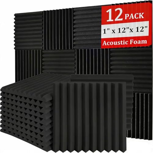 Saiqiang 12 Pack Akustikschaumstoff, Akustikschaumstoff Platten Wand Schalldämmung Akustikpaneele Schallschutzmatte Hoher Dichte Schaumstoffplatte 30x30x2.5 cm