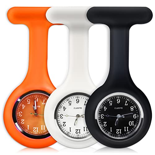 3 infirmière Montre Broche de Haute qualité avec Silicone, Le contrôle des infections, de Soins de santé infirmière médecin urgentiste Medical Broche Poche et goussets (Orange Noir Blanc) Cover