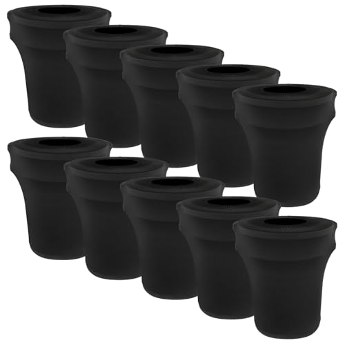 Image of BSTKEY 55 Gallon Stretch Spandex Trash Can Cover, 10 Pack Outdoor Fitted Waste Container Cover Round Garbage Can Covers for Wedding Party Commercial Fundraiser Decor, Without Trash Can (Black)