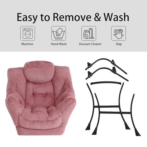 Image of LITA Lazy Chair with Ottoman, Modern Accent Leisure Upholstered Sofa Chair, Lounge Reading Chairs with Armrests and a Side Pocket for Living Room, Bedroom & Small Space, Plush Dark Pink