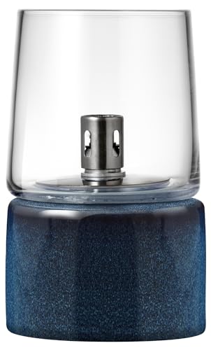 BITZ Gastro Öllampe Outdoor und Indoor, Hübsche Petroleumlampe für Camping, Garten oder Innenraum, Durchm. 8,5 cm, Höhe 14 cm, aus Steingut und Glas, Blau
