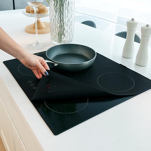HomeMakers Translucent Induction Hob Protector Mat | Large 61x53cm Magnetic Cover | Heat Resistant | Scratch Protection for Cooktop | Non-Slip | Cooking Function Silicone Mat