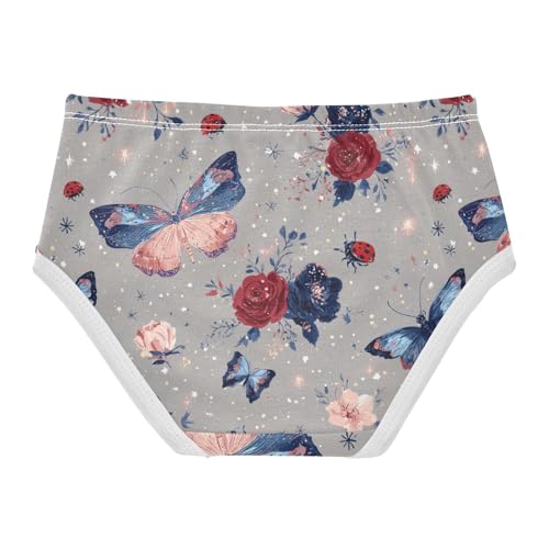 Wusikd Blue Pink Flowers Girls' Underwear Cotton Insects Girls Briefs Soft Toddler Underwear 2T2