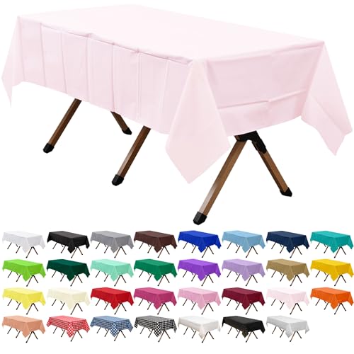 dinexlence 2 Pack Blush Pink Premium Plastic Tablecloth Rectangle 54 x 108 Inches Reusable Macaron Pink Decorative Table Cover for Dining, Wedding, Party, Indoor and Outdoor use