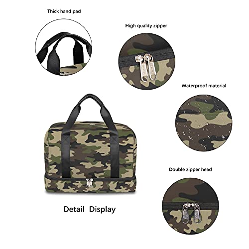 Camouflage Travel Duffel Bag, Green Camouflage Weekender Overnight Bag Large Carry On Bag, Waterproof Sports Gym Bag Tote Workout Duffel Bag for Men Women4