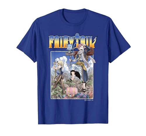 Fairy Tail Natsu Dragneel and Lucy Heartfilia on A Mission T-Shirt, Homme, Bleu Royal, S