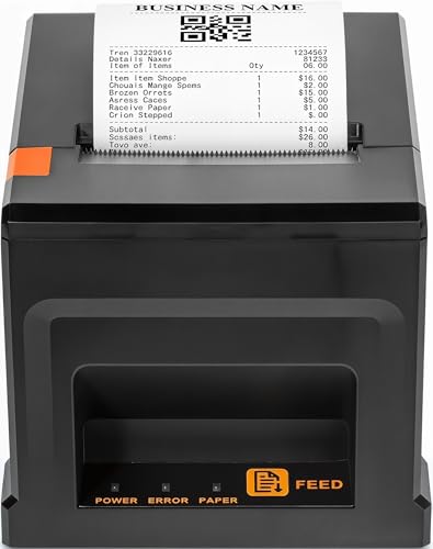 Fuhuihe Imprimante POS Thermique 80mm avec Coupeur Automatique et 5 Rouleaux de Papier - 300mm/s pour PC Windows, USB LAN Bluetooth