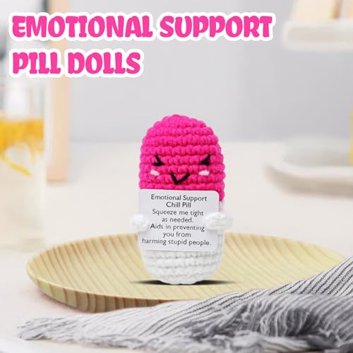 Image of Cute Pink Pill Crochet, Handmade Capsule Knitted Gift with Inspirational Card, CNA Nurse Appreciation Keepsake for Doctors, Pharmacists, RN, LPN, Office Decor & Party Favor
