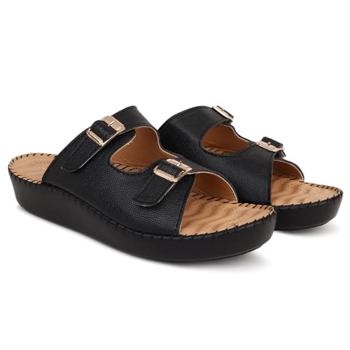 Image of TRASE Orthopedic Extra Soft Double Strap Slippers for Women Footwear | Arch Support Adjustable Strap Cushioned Wedges Doctor Sandals | Comfortable & Lightweight