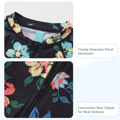 Image of Girls One Piece Swimsuits Long Sleeve Rash Guard for Kids Girls Hawaiian Swim Shirts UPF 50+ Sun Protection
