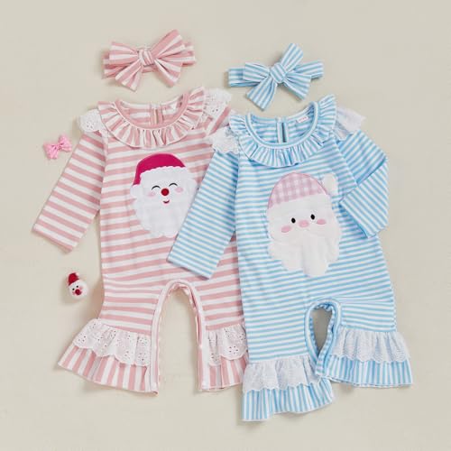 Gueuusu Christmas Baby Girl Outfit Dog Christmas Tree/Santa Claus Embroidery Long Sleeve Ruffle Romper Striped Jumpsuit2