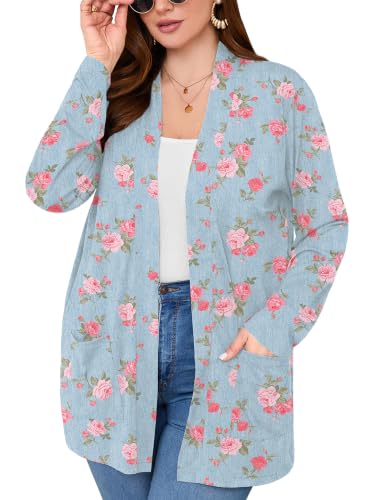 Image of AusLook Plus Size Lightweight Cardigans for Women Open Front Pockets Jacket