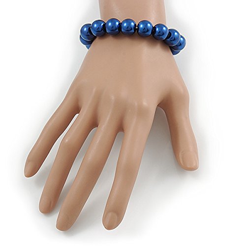 Collar de cuentas de cristal azul de 46 cm largo pulsera adaptable y pendientes juego 6