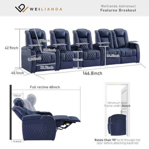 Image of Weilianda Home Theater Seating, Top Grain Leather Movie Theater Chair