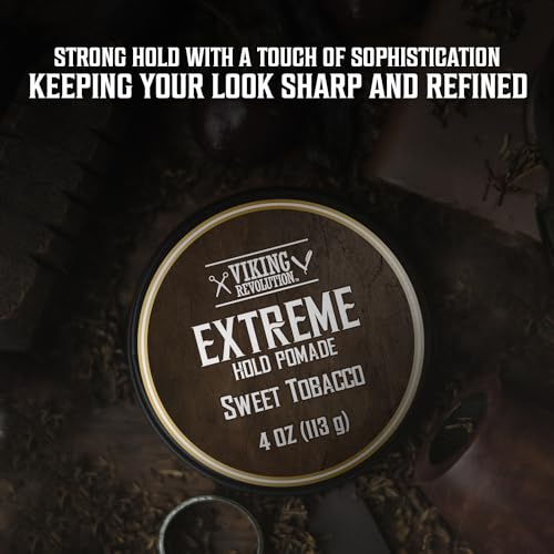 Viking Revolution Sweet Tobacco Hair Pomade for Men - Extreme Hold Water-Based Hair Gel - Extra Firm Strong Hold With High Shine - Men's Hair Cream (4oz) - Image 5