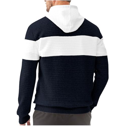 Mens Waffle Knit Hoodie Color Block Long Sleeve Pullover Guide - Image 3