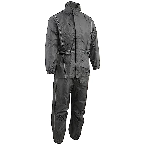 Milwaukee Leather Men's Black Rain Suit Oxford Nylon, Reflective Piping & Water Resistant SH2215 (X-Small)