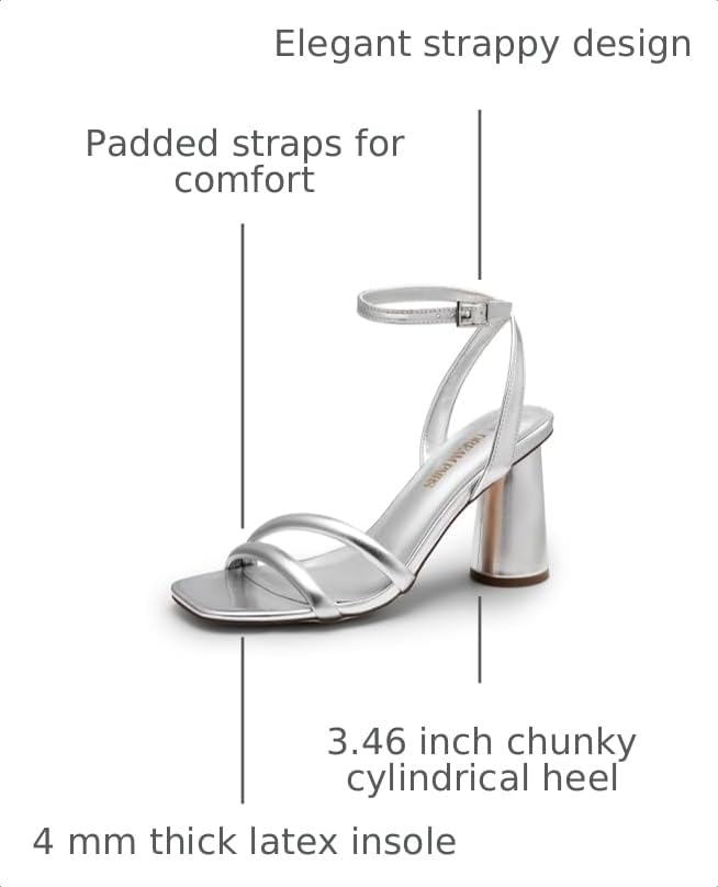 Image of DREAM PAIRS Women's Strappy Round Heels Sandals | Square Open Toe Heels, Ankle Strap, Dress Shoes for Party