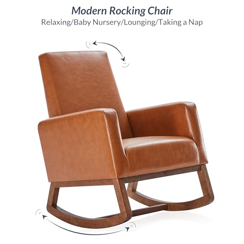 image for BELLEZE Modern Rocking Chair, Faux Leather Nursery Glider Rocker with 