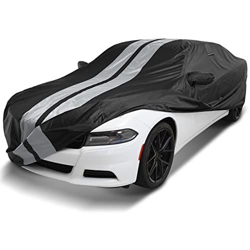 Image of Coverland Premium Plus Custom Fit Car Cover 2006-2023 Dodge Charger Waterproof All Weather Rain Snow UV Sun Hail Protector, Full Exterior Indoor Outdoor Car Cover Stripe(Black /Gray)