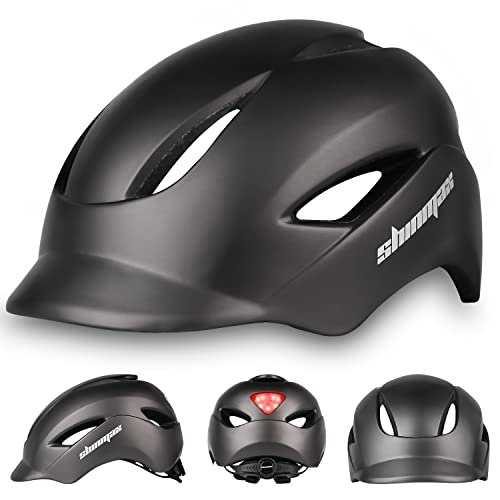 Shinmax Adult Bike Helmet, Bicycle Helmet Men Women with LED Rear Light + Cap Style Visor + Carrying Backpack for Urban Commuter Cycling Helmet Breathable Lightweight Adjustable Size