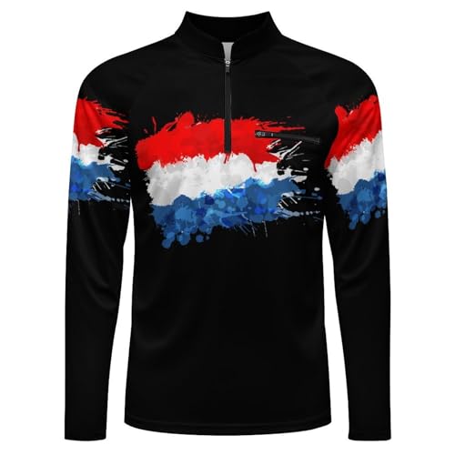 Flag of Netherlands Splashes Men's Rash Guard Long Sleeves Quick Dry Fishing Workout Shirts with Zipper4