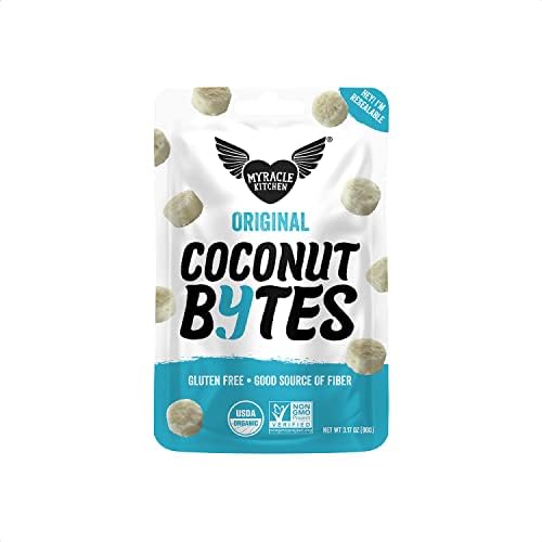 Myracle Kitchen - Organic Coconut Bites - Diary & Gluten Free Healthy Snacks - 180 Kcal - High Fibre & Gluten Free - Naturally Vegan Treats - 3.17oz Sharing Bag - Original Single Pack