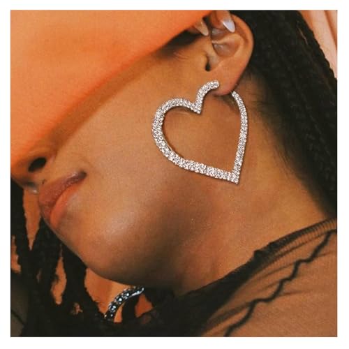 Luxury Crystal Large Hoop Dangle Earrings - Rhinestone Heart Statement Drop Earrings for Bridal Wedding Occasions3