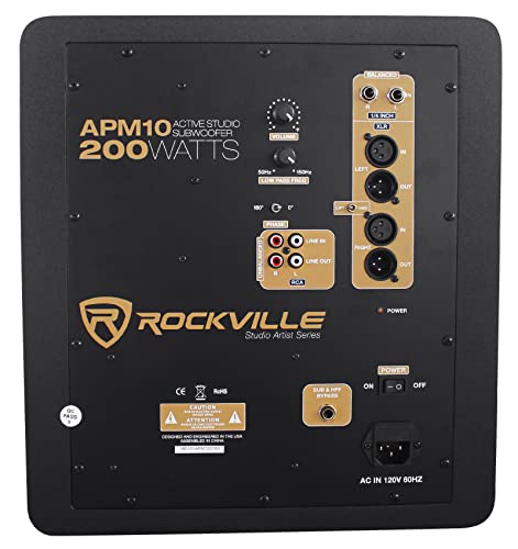 rockville apm10w active studio subwoofer in white 1034 400w mdf wood rcaxlroptical front-firing port perfect for studios and music production